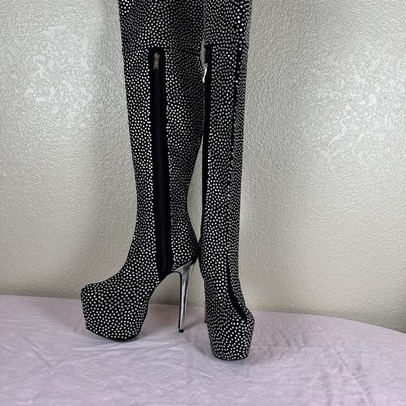 Rhinestone Black Over The Knee Boots‎ Size 38 Hidden Platform Stiletto US 7.5 - Picture 1 of 10